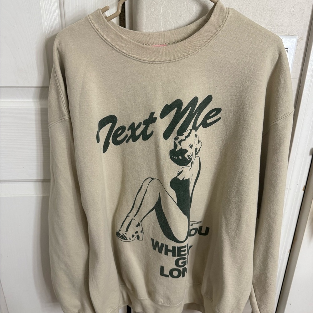 Lonely Ghost Beige Sweatshirt with Pink Tag